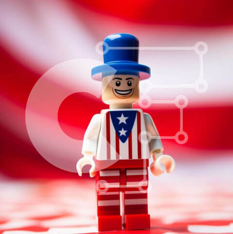 Intra Συλλεκτικό Ξύλινο Παζλ Plywood 4mm - Πατριωτική φιγούρα Lego με αμερικανική σημαία Σε Ξύλινο Κουτί - Διαστάσεις Puzzle: 10x10 cm – 25 κομμάτια - Image 1