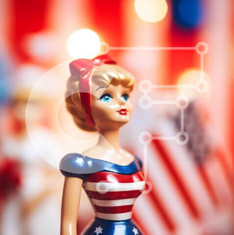 Intra Συλλεκτικό Ξύλινο Παζλ Plywood 4mm - Κούκλα Barbie με φόρεμα αμερικανικής σημαίας Σε Ξύλινο Κουτί - Διαστάσεις Puzzle: 10x10 cm – 25 κομμάτια - Image 1