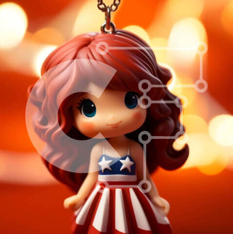 Intra Συλλεκτικό Ξύλινο Παζλ Plywood 4mm - Κοκκινομάλλα κούκλα με φόρεμα και κολιέ με αμερικανική σημαία Σε Ξύλινο Κουτί - Διαστάσεις: 10x10 cm – 25 κομμάτια - Image 1