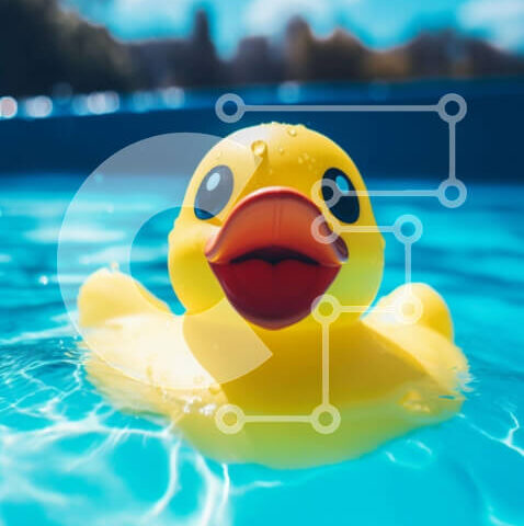 Intra Συλλεκτικό Ξύλινο Παζλ Plywood 4mm - Κίτρινη λαστιχένια πάπια που επιπλέει σε μια πισίνα Σε Ξύλινο Κουτί - Διαστάσεις: 10x10 cm – 25 κομμάτια - Image 1