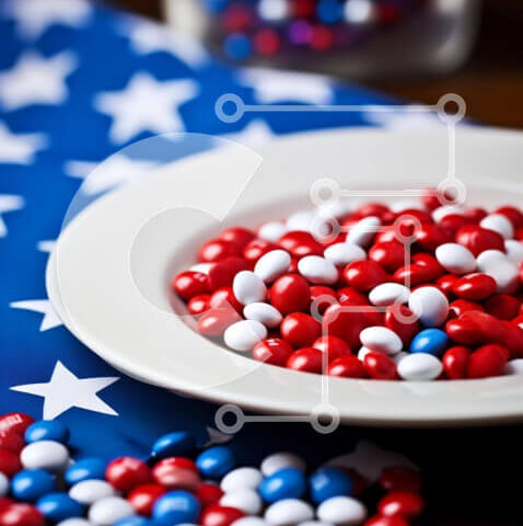 Intra Συλλεκτικό Ξύλινο Παζλ Plywood 4mm - Μπαστούνια καραμελών 4ης Ιουλίου σε τραπεζομάντιλο αμερικανικής σημαίας Σε Ξύλινο Κουτί - Διαστάσεις: 10x10 cm – 25 κομμάτια - Image 1