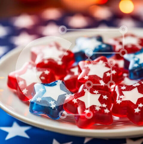 Intra Συλλεκτικό Ξύλινο Παζλ Plywood 4mm - Γιορτή 4ης Ιουλίου με τραπεζομάντιλο με αμερικανική σημαία και ζαχαρωτά ζελέ Σε Ξύλινο Κουτί - Διαστάσεις: 10x10 cm – 25 κομμάτια - Image 1