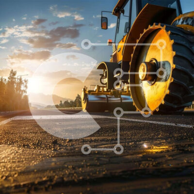 Intra Συλλεκτικό Ξύλινο Παζλ Plywood 4mm - Κίτρινη μπουλντόζα στο δρόμο στο ηλιοβασίλεμα Σε Ξύλινο Κουτί - Διαστάσεις Puzzle: 10x10 cm – 25 κομμάτια - Image 1