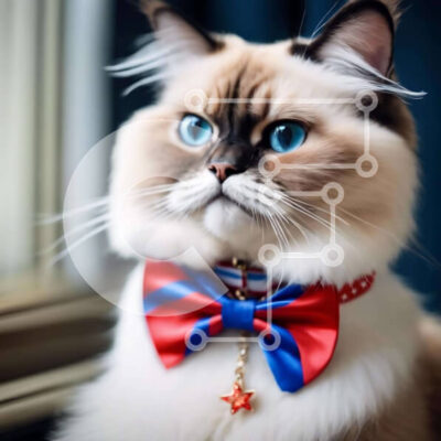 Intra Συλλεκτικό Ξύλινο Παζλ Plywood  4mm - Αξιολάτρευτη γάτα με μπλε μάτια και παπιγιόν Σε Ξύλινο Κουτί - Διαστάσεις: 10x10 cm – 25 κομμάτια - Image 1