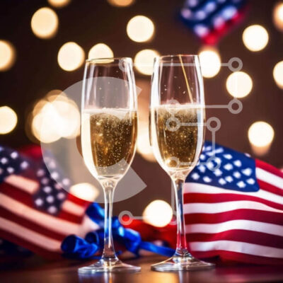 Intra Συλλεκτικό Ξύλινο Παζλ Plywood  4mm - Εορτασμός 4ης Ιουλίου με φλάουτα σαμπάνιας και αμερικανική σημαία Σε Ξύλινο Κουτί - Διαστάσεις: 10x10 cm – 25 κομμάτια - Image 1