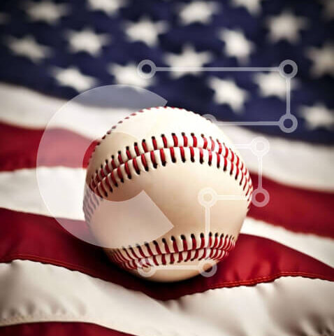 Intra Συλλεκτικό Ξύλινο Παζλ Plywood 4mm - Λευκό μπέιζμπολ στην αμερικανική σημαία Σε Ξύλινο Κουτί - Διαστάσεις Puzzle: 10x10 cm – 25 κομμάτια - Image 1