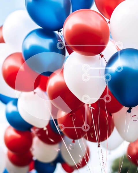 Intra Συλλεκτικό Ξύλινο Παζλ Plywood  4mm - Κόκκινα, λευκά και μπλε μπαλόνια που επιπλέουν στον αέρα Σε Ξύλινο Κουτί - Διαστάσεις: 10x10 cm – 25 κομμάτια