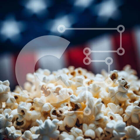 Intra Συλλεκτικό Ξύλινο Παζλ Plywood  4mm - Μπολ ποπ κορν με φόντο αμερικανικής σημαίας Σε Ξύλινο Κουτί - Διαστάσεις: 10x10 cm – 25 κομμάτια - Image 1