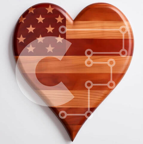 Intra Συλλεκτικό Ξύλινο Παζλ Plywood  4mm - Ξύλινη αμερικανική σημαία σε σχήμα καρδιάς σε λευκό φόντο Σε Ξύλινο Κουτί - Διαστάσεις Puzzle: 10x10 cm – 25 κομμάτια - Image 1