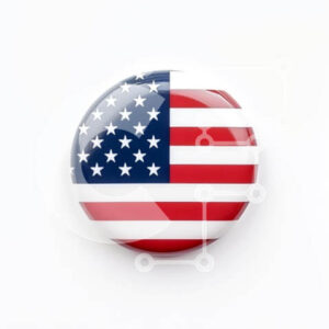 Intra Συλλεκτικό Ξύλινο Παζλ Plywood  4mm - Στρογγυλό κουμπί με τη σημαία των ΗΠΑ που απομονώνεται σε λευκό φόντο Σε Ξύλινο Κουτί - Διαστάσεις: 10x10 cm – 25 κομμάτια