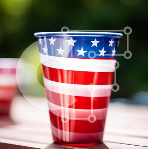 Intra Συλλεκτικό Ξύλινο Παζλ Plywood 4mm - Πλαστικά κύπελλα σχεδίου αμερικανικής σημαίας για τους εορτασμούς της 4ης Ιουλίου Σε Ξύλινο Κουτί - Διαστάσεις: 10x10 cm – 25 κομμάτια - Image 1