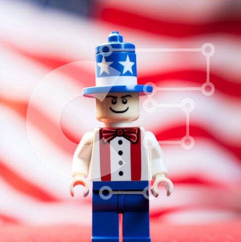 Intra Συλλεκτικό Ξύλινο Παζλ Plywood 4mm - Πατριωτική φιγούρα Lego που γιορτάζει την 4η Ιουλίου Σε Ξύλινο Κουτί - Διαστάσεις Puzzle: 10x10 cm – 25 κομμάτια - Image 1