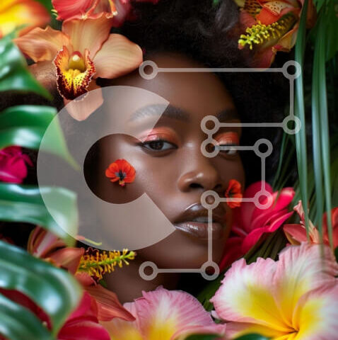 Intra Συλλεκτικό Ξύλινο Παζλ Plywood 4mm - Μαύρη γυναίκα με πολύχρωμο μακιγιάζ και λουλούδια Σε Ξύλινο Κουτί - Διαστάσεις Puzzle: 10x10 cm – 25 κομμάτια - Image 1