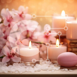 Intra Συλλεκτικό Ξύλινο Παζλ Plywood  4mm - Γαλήνιο σκηνικό σπα με κεριά και ροζ βόμβες μπάνιου Σε Ξύλινο Κουτί - Διαστάσεις Puzzle: 10x10 cm – 25 κομμάτια