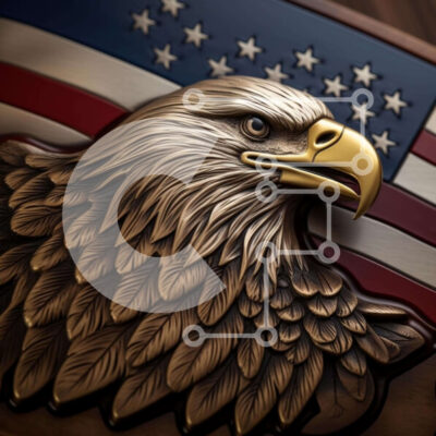 Intra Συλλεκτικό Ξύλινο Παζλ Plywood  4mm - Κεφάλι αετού σε ξύλινο φόντο με αμερικανική σημαία Σε Ξύλινο Κουτί - Διαστάσεις: 10x10 cm – 25 κομμάτια - Image 1