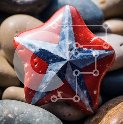 Intra Συλλεκτικό Ξύλινο Παζλ Plywood  4mm - Κόκκινο, μπλε και λευκό βράχο σε σχήμα αστεριού σε βράχους Σε Ξύλινο Κουτί - Διαστάσεις Puzzle: 10x10 cm – 25 κομμάτια - Image 1