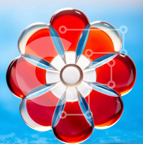 Intra Συλλεκτικό Ξύλινο Παζλ Plywood  4mm - Κόκκινο, λευκό και μπλε αντικείμενο σε σχήμα λουλουδιού σε μπλε επιφάνεια Σε Ξύλινο Κουτί - Διαστάσεις Puzzle: 10x10 cm – 25 κομμάτια - Image 1