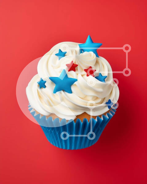 Intra Συλλεκτικό Ξύλινο Παζλ Plywood  4mm - Εορταστικό Cupcake με Κόκκινα, Λευκά και Μπλε αστέρια Σε Ξύλινο Κουτί - Διαστάσεις: 10x10 cm – 25 κομμάτια