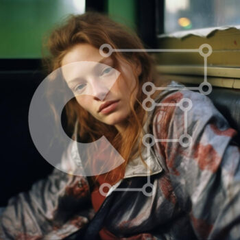 Intra Συλλεκτικό Ξύλινο Παζλ Plywood  4mm - Νεαρή γυναίκα με κόκκινα μαλλιά σε υπερπλήρες λεωφορείο Σε Ξύλινο Κουτί - Διαστάσεις Puzzle: 10x10 cm – 25 κομμάτια - Image 1