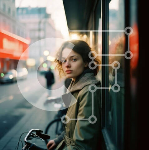 Intra Συλλεκτικό Ξύλινο Παζλ Plywood  4mm - Γυναίκα με ποδήλατο που κλίνει στο περβάζι του παραθύρου Σε Ξύλινο Κουτί - Διαστάσεις Puzzle: 10x10 cm – 25 κομμάτια - Image 1