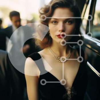 Intra Συλλεκτικό Ξύλινο Παζλ Plywood  4mm - Γυναίκα με κομψό μαύρο φόρεμα που περιβάλλεται από ανθρώπους και αυτοκίνητα Σε Ξύλινο Κουτί - Διαστάσεις Puzzle: 10x10 cm – 25 κομμάτια - Image 1