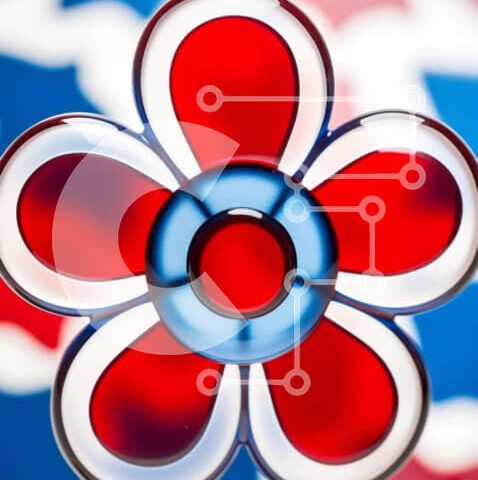 Intra Συλλεκτικό Ξύλινο Παζλ Plywood  4mm - Κόκκινο, λευκό και μπλε λουλούδι σε φόντο αμερικανικής σημαίας Σε Ξύλινο Κουτί - Διαστάσεις Puzzle: 10x10 cm – 25 κομμάτια - Image 1