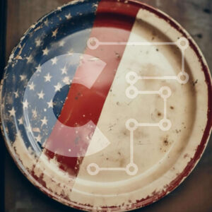 Intra Συλλεκτικό Ξύλινο Παζλ Plywood  4mm - Πιάτο αμερικανικής σημαίας σε ξύλινο τραπέζι Σε Ξύλινο Κουτί - Διαστάσεις: 10x10 cm – 25 κομμάτια