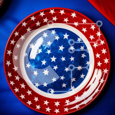 Intra Συλλεκτικό Ξύλινο Παζλ Plywood  4mm - Πατριωτικά κόκκινα, λευκά και μπλε πιάτα με αστέρια Σε Ξύλινο Κουτί - Διαστάσεις: 10x10 cm – 25 κομμάτια - Image 1