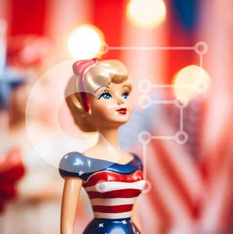 Intra Συλλεκτικό Ξύλινο Παζλ Plywood 4mm - Κούκλα Barbie με στολή αμερικανικής σημαίας Σε Ξύλινο Κουτί - Διαστάσεις Puzzle: 10x10 cm – 25 κομμάτια - Image 1