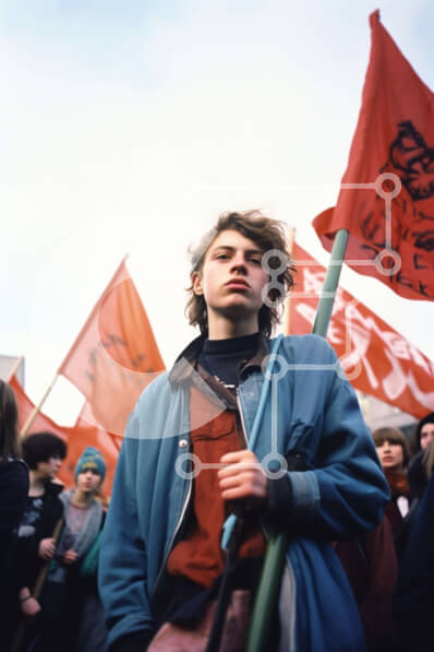 Intra Συλλεκτικό Ξύλινο Παζλ Plywood  4mm - Ομάδα ανθρώπων με κόκκινες σημαίες Σε Ξύλινο Κουτί - Διαστάσεις Puzzle: 10x10 cm – 25 κομμάτια