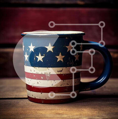 Intra Συλλεκτικό Ξύλινο Παζλ Plywood 4mm - Κούπα καφέ με θέμα την αμερικανική σημαία Σε Ξύλινο Κουτί - Διαστάσεις: 10x10 cm – 25 κομμάτια - Image 1