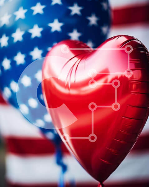 Intra Συλλεκτικό Ξύλινο Παζλ Plywood  4mm - Κόκκινα μπαλόνια και αμερικανική σημαία για τον εορτασμό της 4ης Ιουλίου Σε Ξύλινο Κουτί - Διαστάσεις: 10x10 cm – 25 κομμάτια