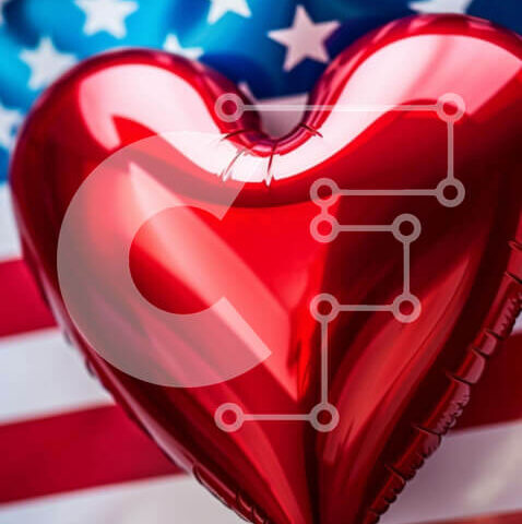 Intra Συλλεκτικό Ξύλινο Παζλ Plywood 4mm - Μπαλόνι αμερικανικής σημαίας σε σχήμα καρδιάς Σε Ξύλινο Κουτί - Διαστάσεις Puzzle: 10x10 cm – 25 κομμάτια - Image 1