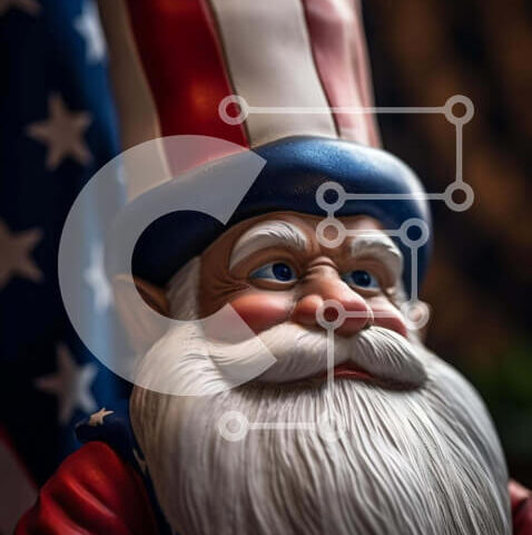 Intra Συλλεκτικό Ξύλινο Παζλ Plywood  4mm - Άγαλμα του θείου Άγιου Βασίλη μπροστά από την αμερικανική σημαία Σε Ξύλινο Κουτί - Διαστάσεις Puzzle: 10x10 cm – 25 κομμάτια - Image 1