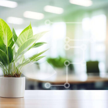 Intra Συλλεκτικό Ξύλινο Παζλ Plywood  4mm - Λευκό φυτό σε γλάστρα σε χώρο εργασίας γραφείου Σε Ξύλινο Κουτί - Διαστάσεις Puzzle: 10x10 cm – 25 κομμάτια - Image 1