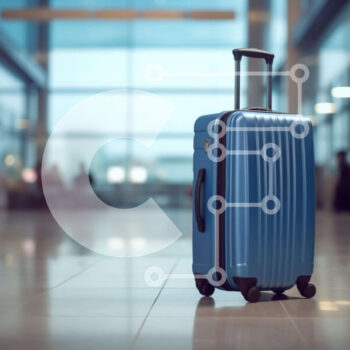 Intra Συλλεκτικό Ξύλινο Παζλ Plywood  4mm - Μπλε βαλίτσα στον τερματικό σταθμό του αεροδρομίου Σε Ξύλινο Κουτί - Διαστάσεις Puzzle: 10x10 cm – 25 κομμάτια - Image 1