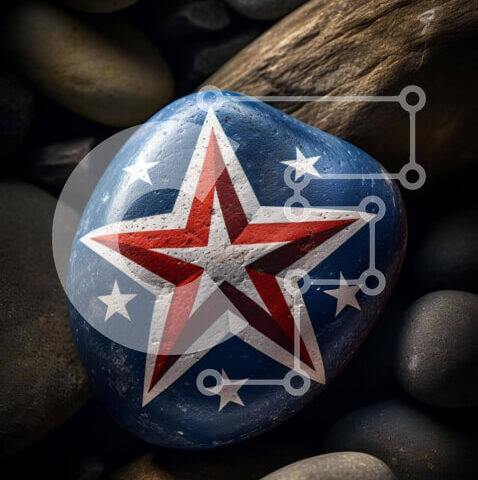 Intra Συλλεκτικό Ξύλινο Παζλ Plywood  4mm - Διακόσμηση βράχου σε σχήμα αστεριού σε χρώματα αμερικανικής σημαίας Σε Ξύλινο Κουτί - Διαστάσεις Puzzle: 10x10 cm – 25 κομμάτια - Image 1