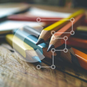 Intra Συλλεκτικό Ξύλινο Παζλ Plywood  4mm - Πολύχρωμα στοιβαγμένα μολύβια και χαρτί Σε Ξύλινο Κουτί - Διαστάσεις: 10x10 cm – 25 κομμάτια