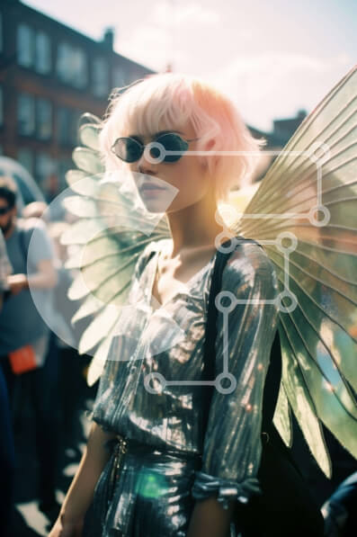 Intra Συλλεκτικό Ξύλινο Παζλ Plywood  4mm - Γυναίκα με ασημένια φτερά και ροζ μαλλιά Σε Ξύλινο Κουτί - Διαστάσεις Puzzle: 10x10 cm – 25 κομμάτια