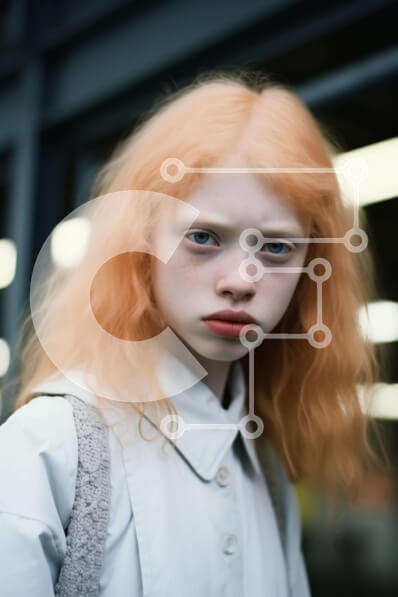 Intra Συλλεκτικό Ξύλινο Παζλ Plywood  4mm - Νεαρή γυναίκα με πορτοκαλί μαλλιά μπροστά από την ανοιχτή πόρτα Σε Ξύλινο Κουτί - Διαστάσεις Puzzle: 10x10 cm – 25 κομμάτια