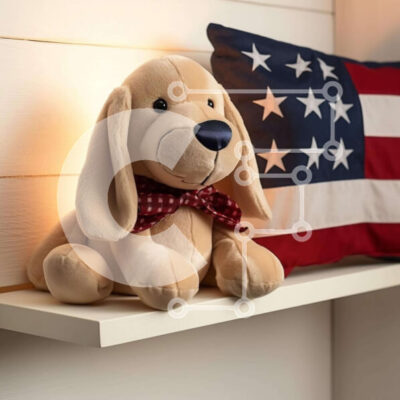 Intra Συλλεκτικό Ξύλινο Παζλ Plywood  4mm - Πατριωτικό γεμιστό σκυλί στο ράφι με τύπωμα αμερικανικής σημαίας Σε Ξύλινο Κουτί - Διαστάσεις: 10x10 cm – 25 κομμάτια - Image 1