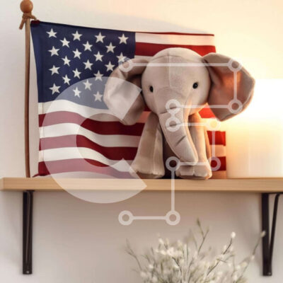 Intra Συλλεκτικό Ξύλινο Παζλ Plywood  4mm - Παιχνίδι με γέμιση ελέφαντα και αμερικανική σημαία στο ράφι Σε Ξύλινο Κουτί - Διαστάσεις: 10x10 cm – 25 κομμάτια - Image 1