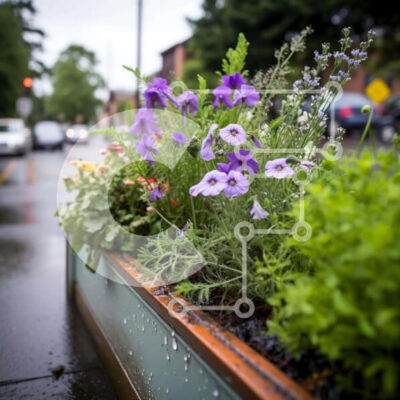 Intra Συλλεκτικό Ξύλινο Παζλ Plywood  4mm - Σειρά από μωβ λουλούδια σε υπαίθρια ζαρντινιέρα δίπλα στο δρόμο Σε Ξύλινο Κουτί - Διαστάσεις: 10x10 cm – 25 κομμάτια - Image 1