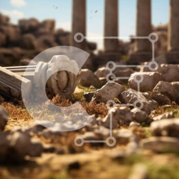 Intra Συλλεκτικό Ξύλινο Παζλ Plywood  4mm - Ιστορικά Απομεινάρια: Σωρός από μπάζα και πυλώνες Σε Ξύλινο Κουτί - Διαστάσεις Puzzle: 10x10 cm – 25 κομμάτια - Image 1