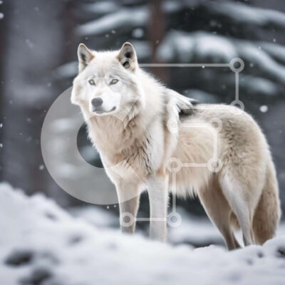 Intra Συλλεκτικό Ξύλινο Παζλ Plywood  4mm - Περίεργος λευκός λύκος στο χιονισμένο δάσος Σε Ξύλινο Κουτί - Διαστάσεις: 10x10 cm – 25 κομμάτια - Image 1