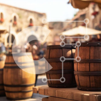 Intra Συλλεκτικό Ξύλινο Παζλ Plywood  4mm - Ξύλινα βαρέλια και ομπρέλες στην υπαίθρια αγορά Σε Ξύλινο Κουτί - Διαστάσεις Puzzle: 10x10 cm – 25 κομμάτια - Image 1