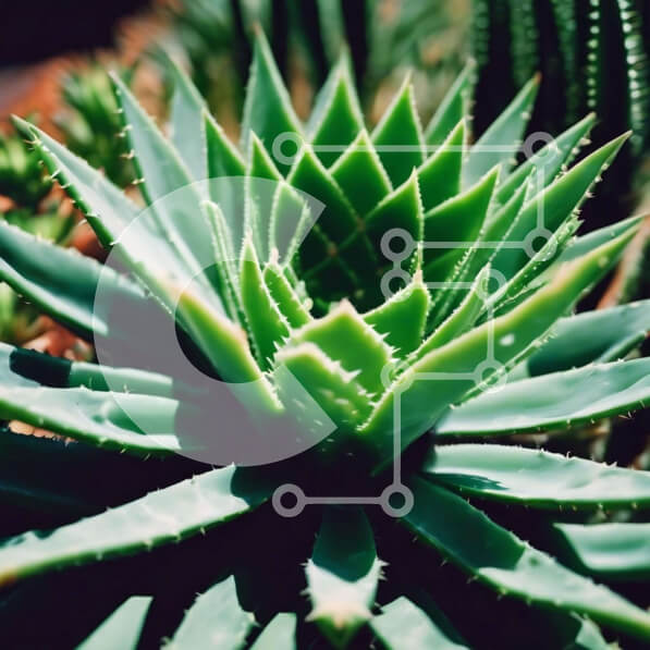 Intra Συλλεκτικό Ξύλινο Παζλ Plywood  4mm - Κοντινό πλάνο του πράσινου φυτού Aloe Vera Σε Ξύλινο Κουτί - Διαστάσεις: 10x10 cm – 25 κομμάτια