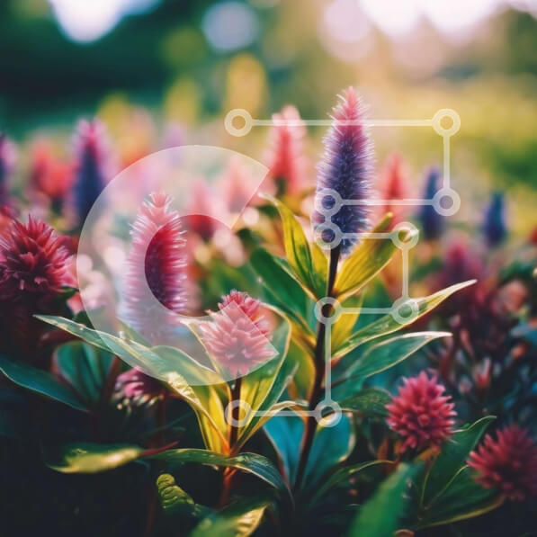 Intra Συλλεκτικό Ξύλινο Παζλ Plywood  4mm - Κοντινό πλάνο πολύχρωμων λουλουδιών: Μωβ, Ροζ, Λευκό Σε Ξύλινο Κουτί - Διαστάσεις: 10x10 cm – 25 κομμάτια