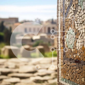 Intra Συλλεκτικό Ξύλινο Παζλ Plywood  4mm - Αρχαία πόλη με τοίχο καλυμμένο με μωσαϊκό Σε Ξύλινο Κουτί - Διαστάσεις Puzzle: 10x10 cm – 25 κομμάτια - Image 1