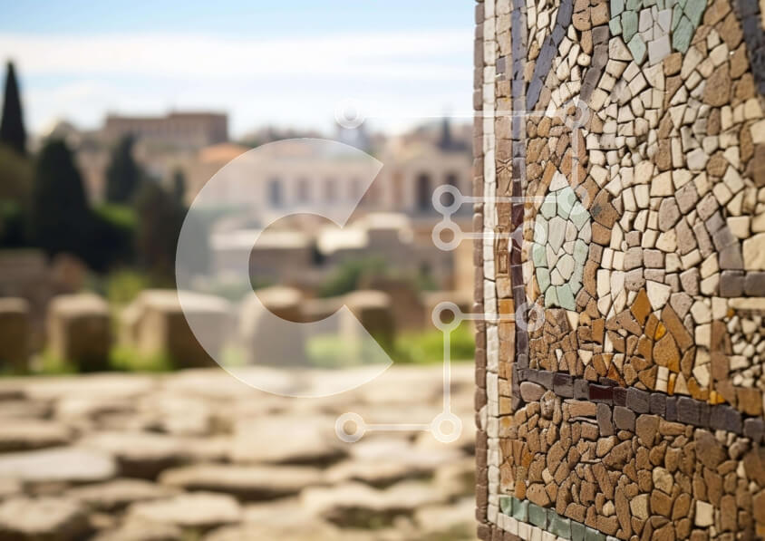 Intra Συλλεκτικό Ξύλινο Παζλ Plywood  4mm - Αρχαία πόλη με τοίχο καλυμμένο με μωσαϊκό Σε Ξύλινο Κουτί - Διαστάσεις Puzzle: 10x10 cm – 25 κομμάτια